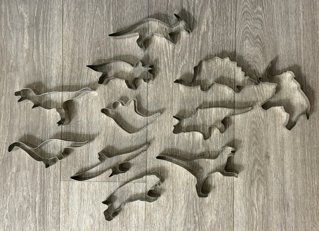 Vintage Cookie Cutters Dinosaur / Prehistoric + 1 Ghost Set of 11 4.5-6" Metal