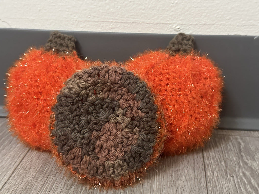 Handmade Crocheted Pumpkin Scrubber Set | 2 Pumpkin & 1 Dual-Sided Round Scrubby