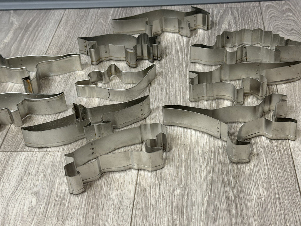 Vintage Cookie Cutters Dinosaur / Prehistoric + 1 Ghost Set of 11 4.5-6" Metal