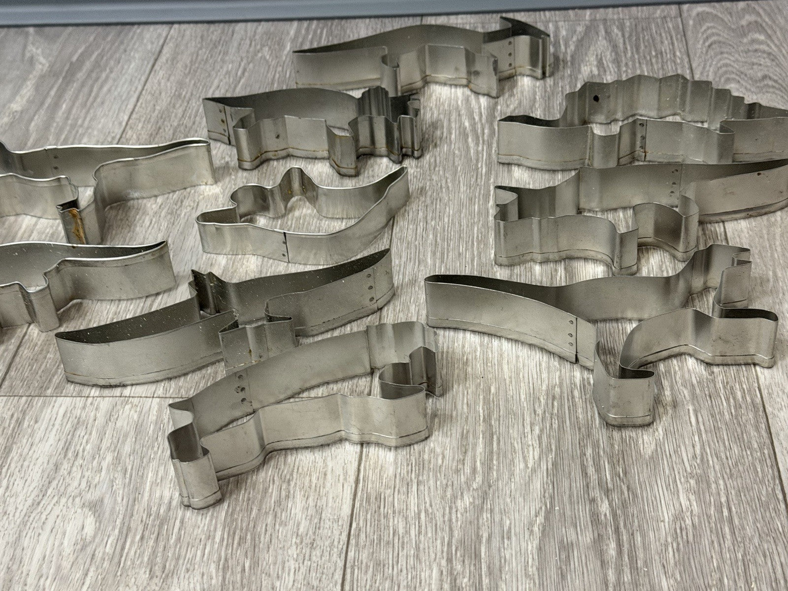 Vintage Cookie Cutters Dinosaur / Prehistoric + 1 Ghost Set of 11 4.5-6" Metal