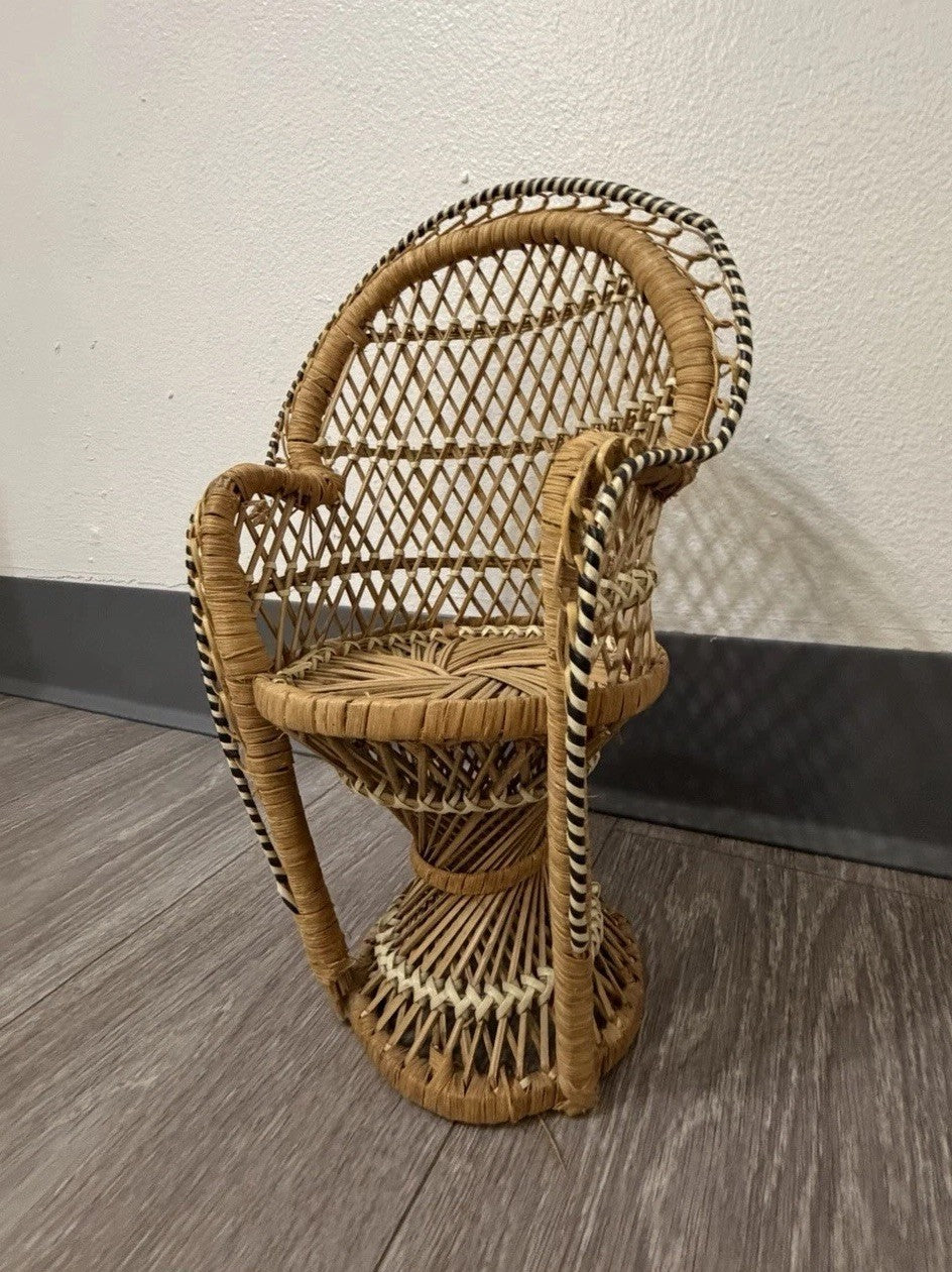 Peacock Chair Plant Stand or Doll Chair Boho Décor Wicker Rattan 12.25” Tall