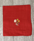 Vintage Bright Red Handkerchief Hanky With Embroidered Flowers Floral For Women