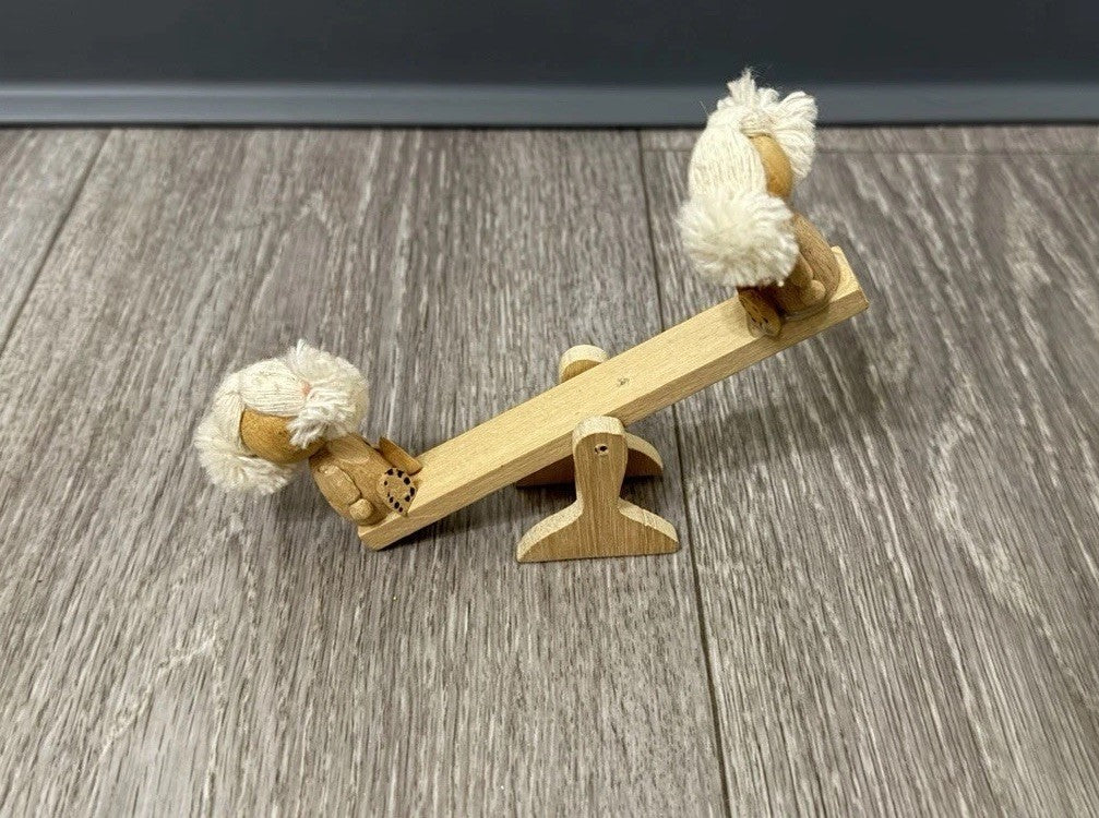 Vintage Wooden See-Saw Christmas Ornament Miniature Wooden Dolls Broken