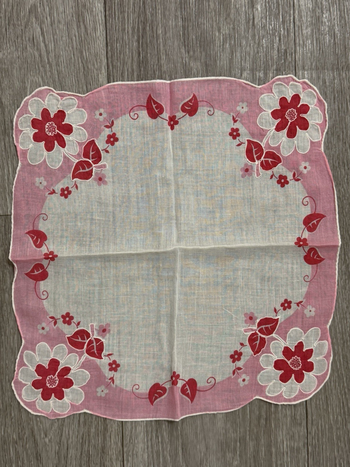 Vintage Pink Flowers Floral Wedding Handkerchief 11.5 X 11.75”