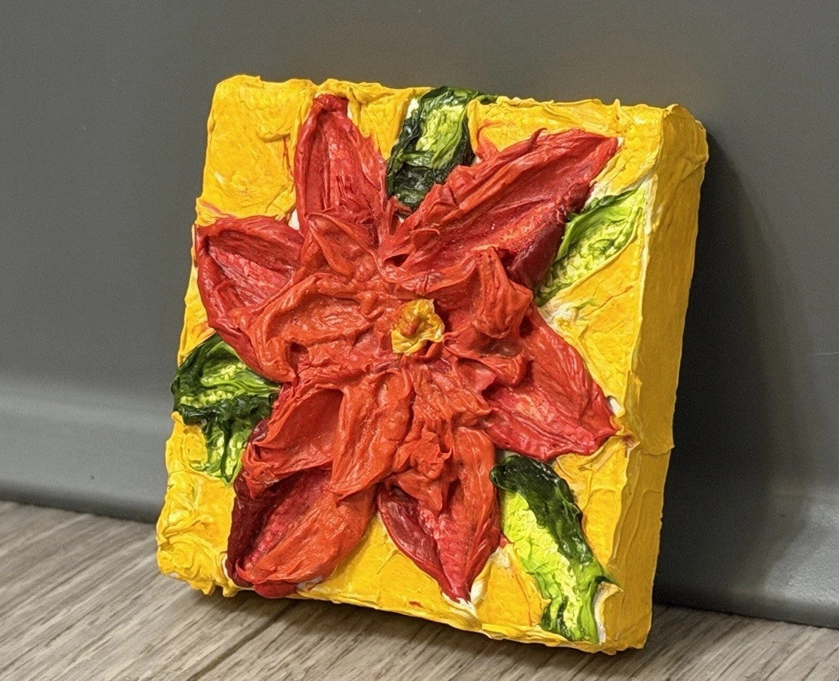 ‘Pointsettia’ Christmas Mini Oil Painting Magnet By Paris Wyatt Llanso 2x2”
