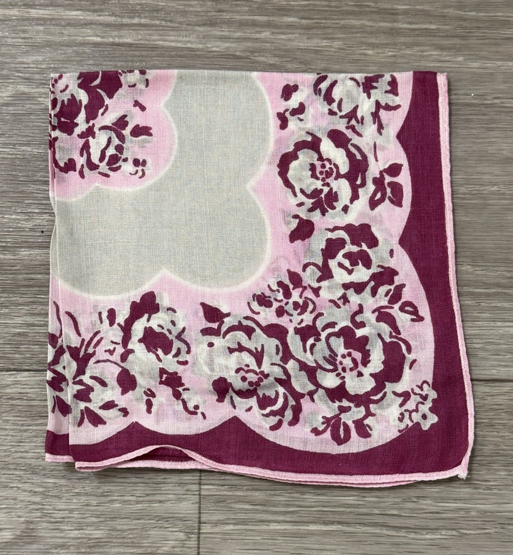 Beautiful Pink, Maroon & White Vtg. Wedding Handkerchief With Floral Roses 11”
