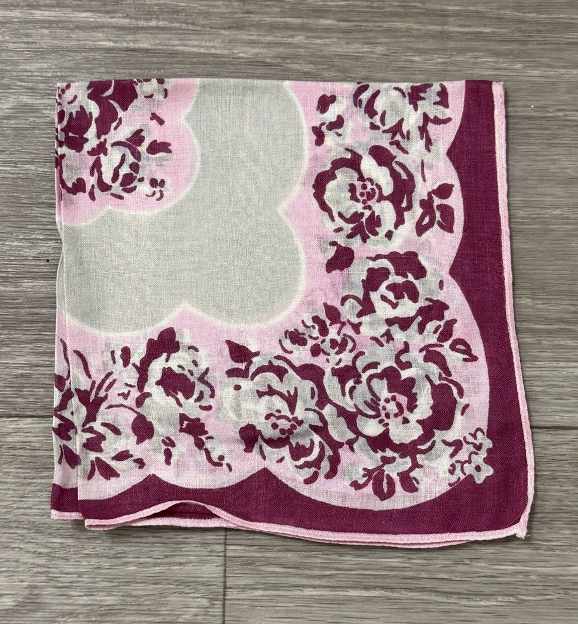 Beautiful Pink, Maroon & White Vtg. Wedding Handkerchief With Floral Roses 11”