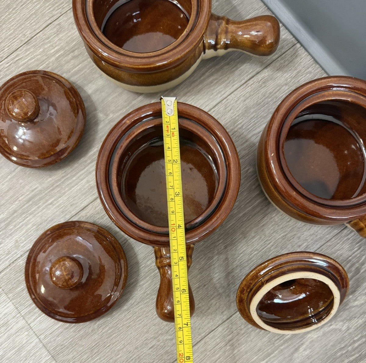 French Onion Crocks with Handle Stoneware with Lids/ Onion Soup Crocks/ Set of 3