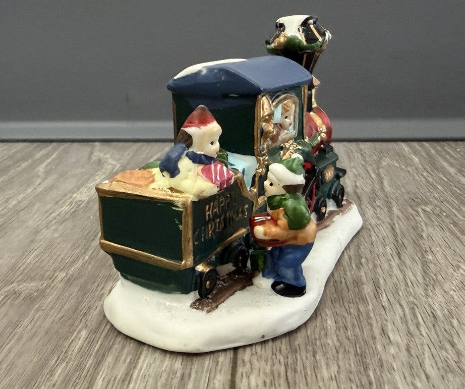Vintage Happy Christmas Porcelain Train Figurine Village Piece Decoration