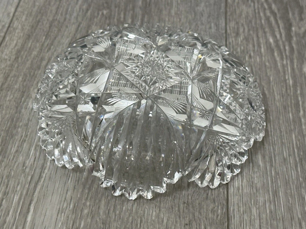 VNT Brilliant Cut Crystal Sawtooth Edge Low Bowl 6” -  Geometric Pattern