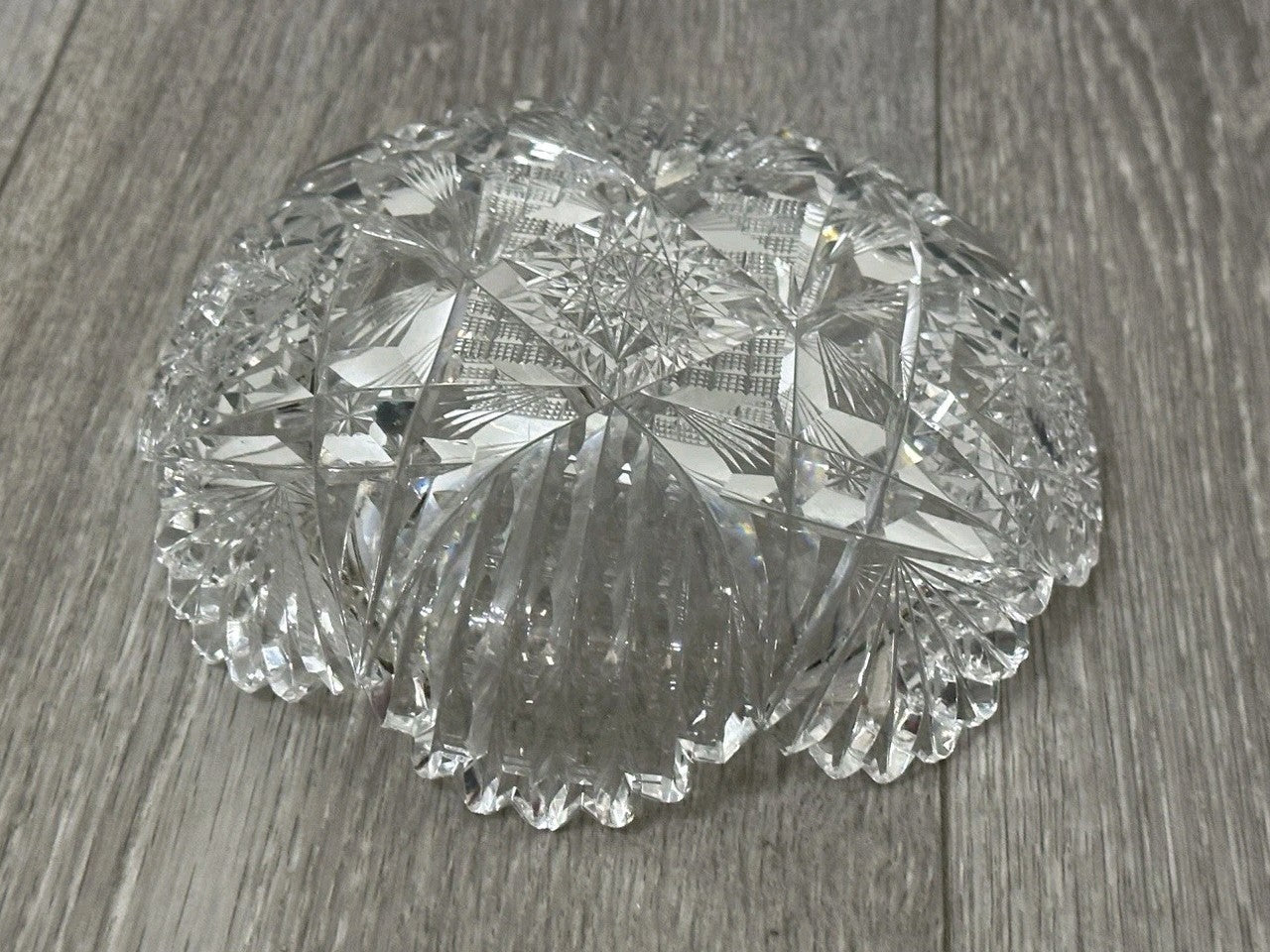 VNT Brilliant Cut Crystal Sawtooth Edge Low Bowl 6” -  Geometric Pattern