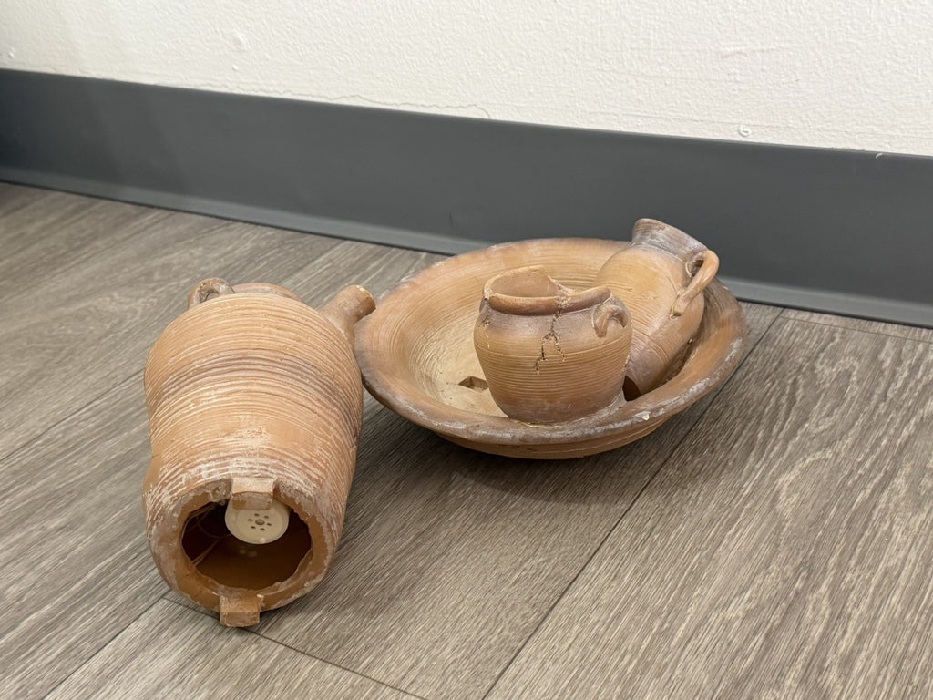 Tabletop Water Fountain Rustic Faux Pottery Sculpture– Folk Art Decor