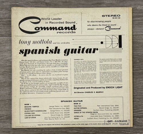 1962 Tony Mottola And His Orchestra Spanish Guitar Vinyl LP Record Gatefold