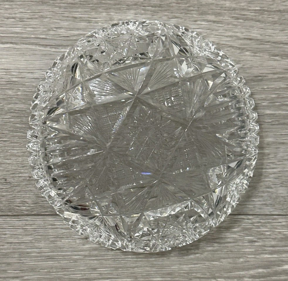 VNT Brilliant Cut Crystal Sawtooth Edge Low Bowl 6” -  Geometric Pattern