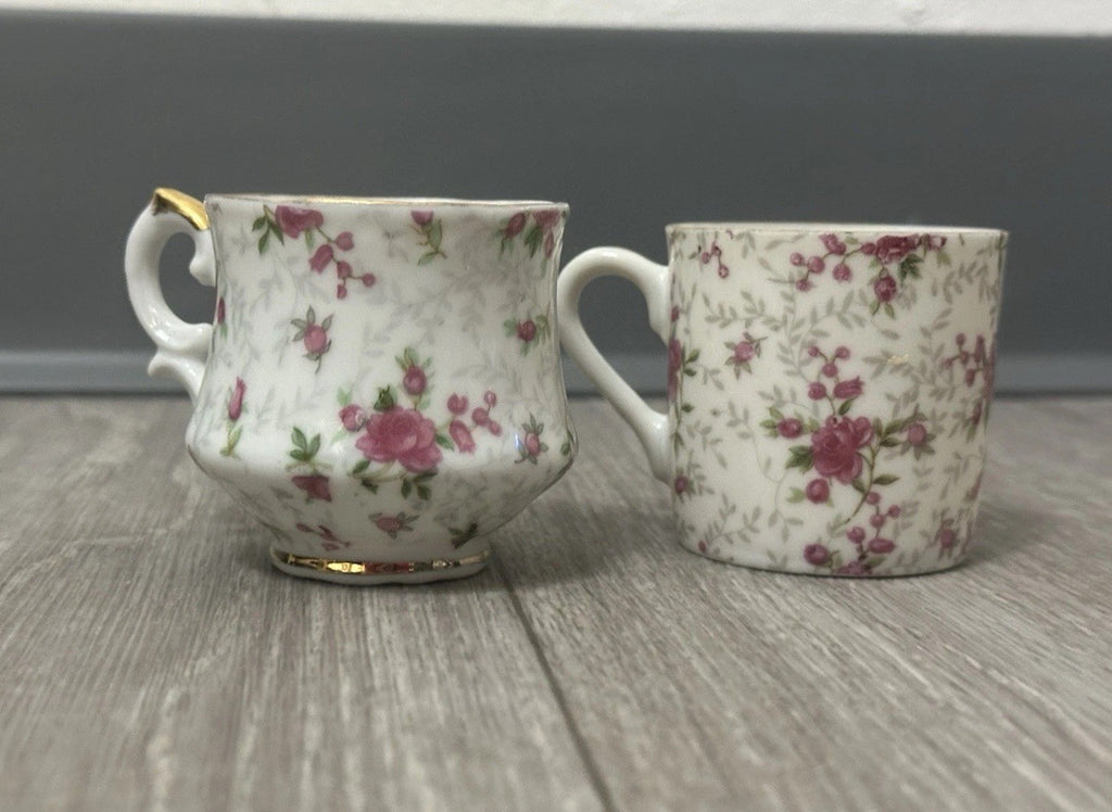 Pair of Vintage Child - Size Lefton & Companion Demitasse Teacups - Hand Painted