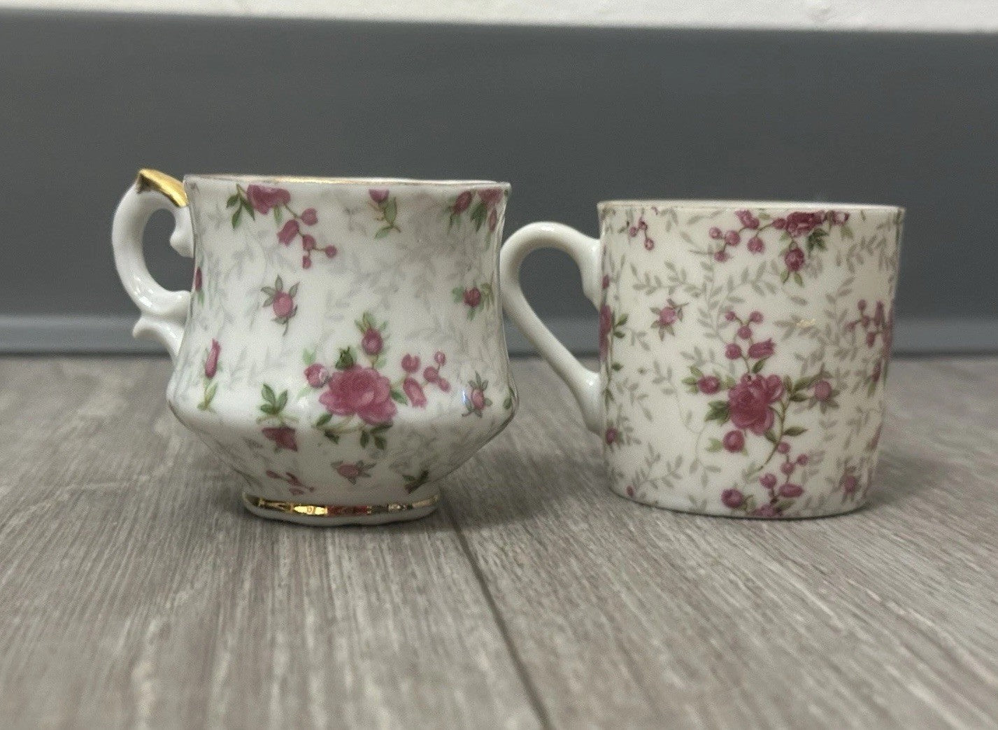Pair of Vintage Child - Size Lefton & Companion Demitasse Teacups - Hand Painted
