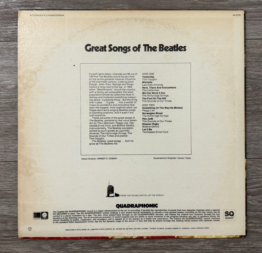 GREAT SONGS OF THE BEATLES (PEGGY LEE...-CAPITOL QL-6735-QUADRAPHONIC Vinyl VG+