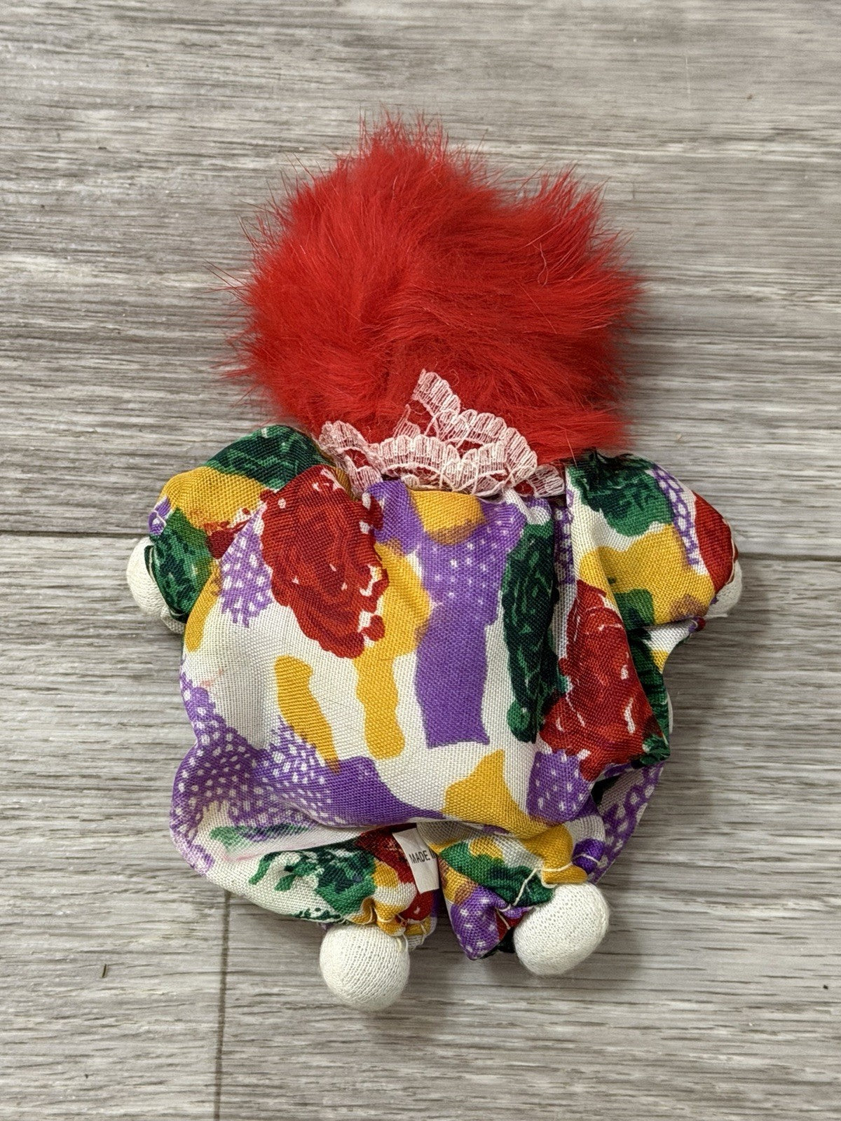 Vintage Imperial Porcelain Face Clown Doll 5” Plush Toy With Wild Red Hair
