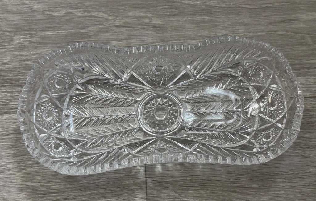American Brilliant Sawtooth Cut 9 7/8" X 4.5" Glass Crystal Celery  Dish Damaged
