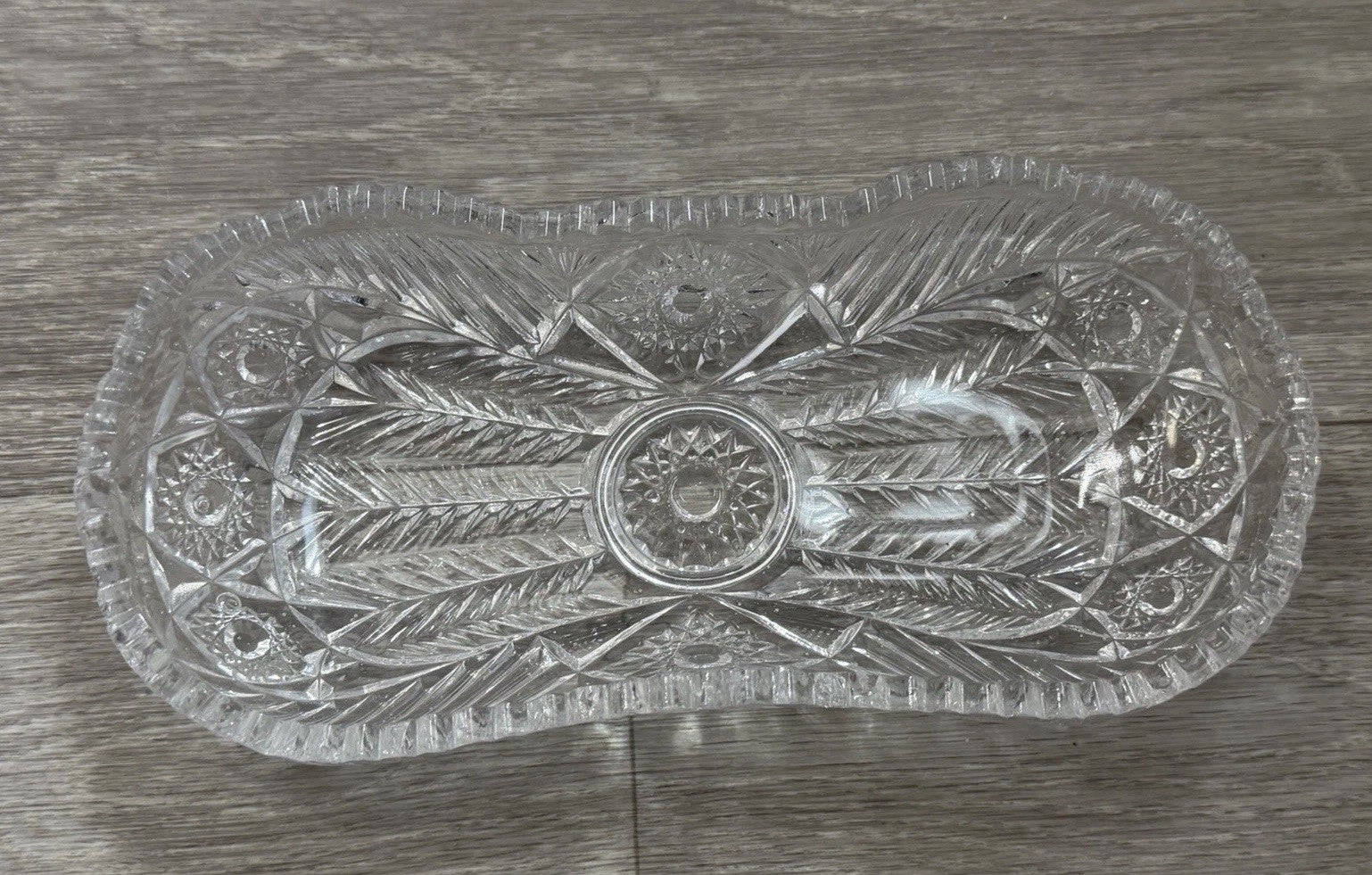 American Brilliant Sawtooth Cut 9 7/8" X 4.5" Glass Crystal Celery  Dish Damaged