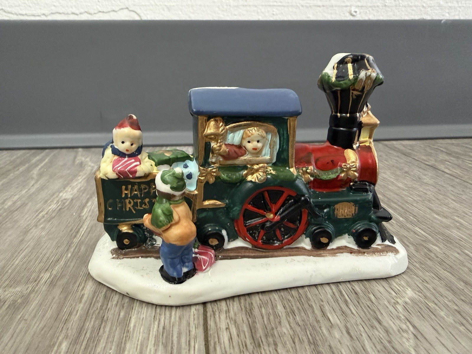 Vintage Happy Christmas Porcelain Train Figurine Village Piece Decoration
