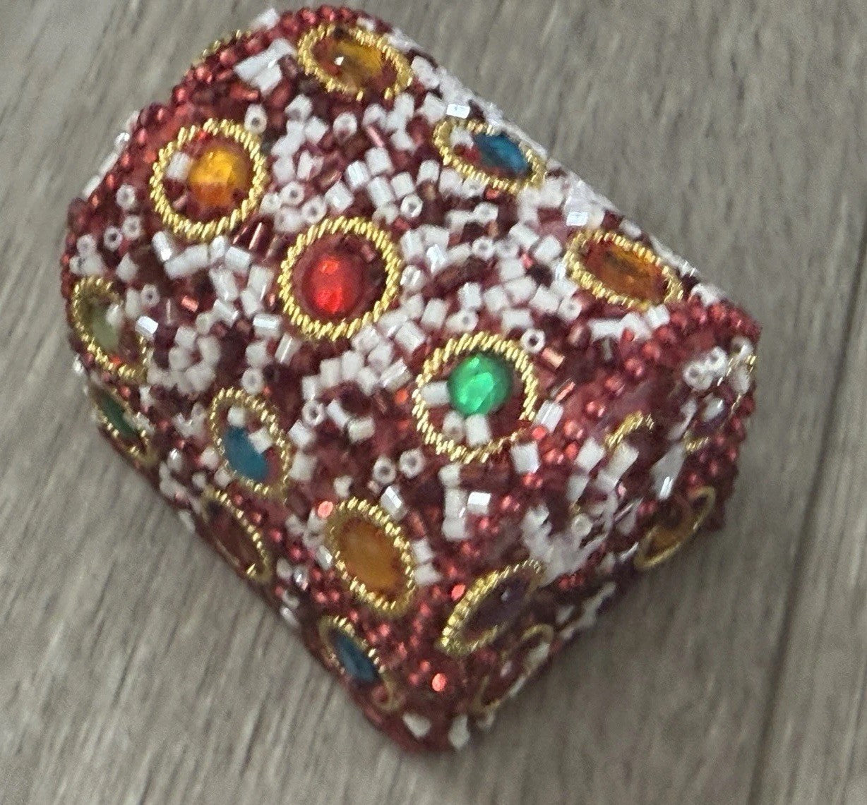 Handcrafted One-of-a-Kind Multi Color Beaded Mini Chest Trinket Gift Box