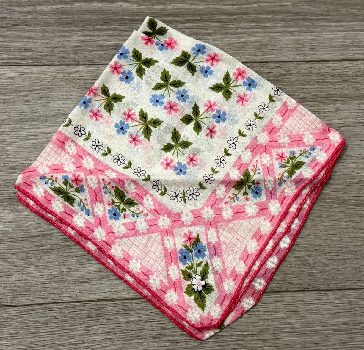 Vintage Beautiful Tiny Flowers Boho Wedding Handkerchief Pink, Blue & White