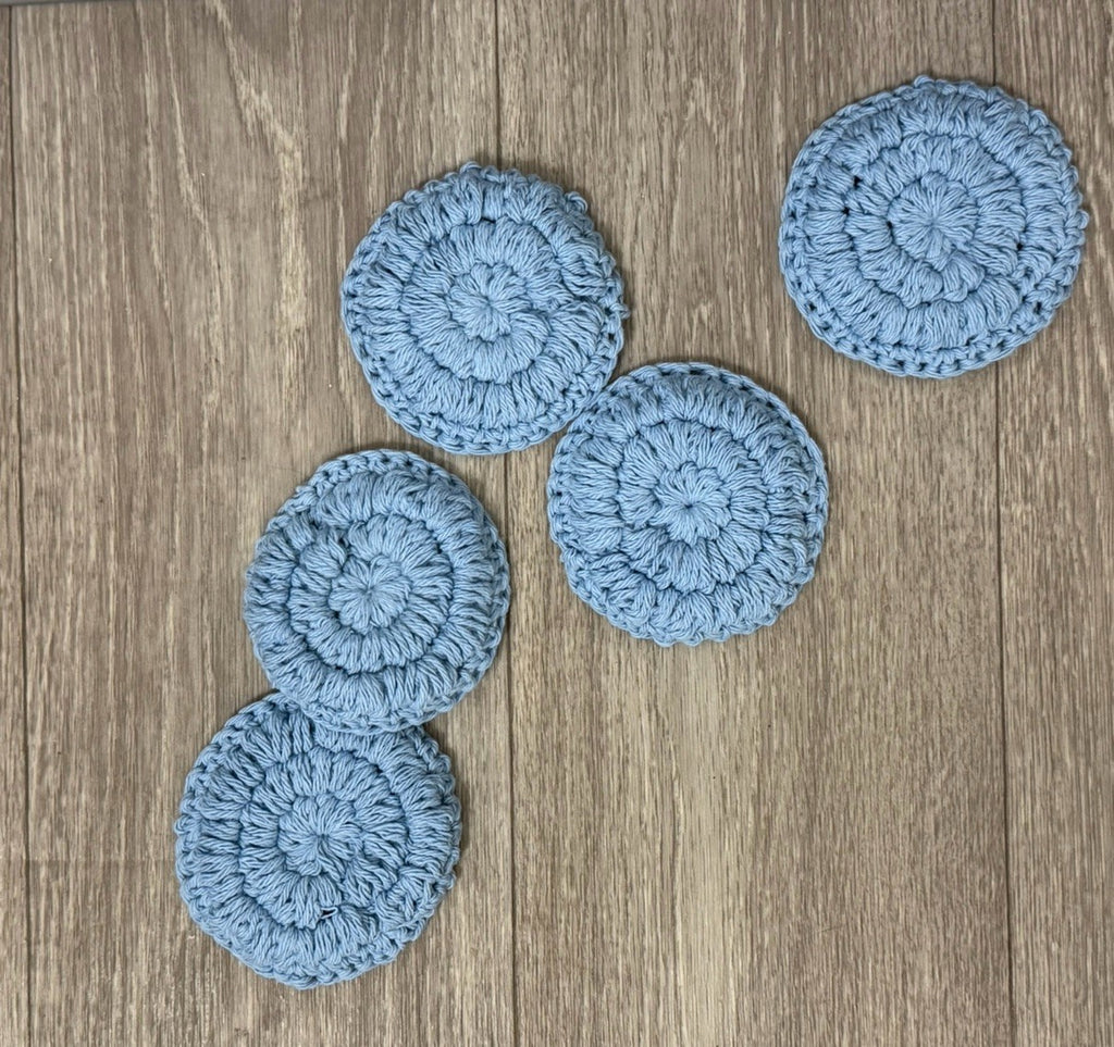 crochet handmade Puff-stitch spa facial pad rounds scrubby reusable soft 5pc set