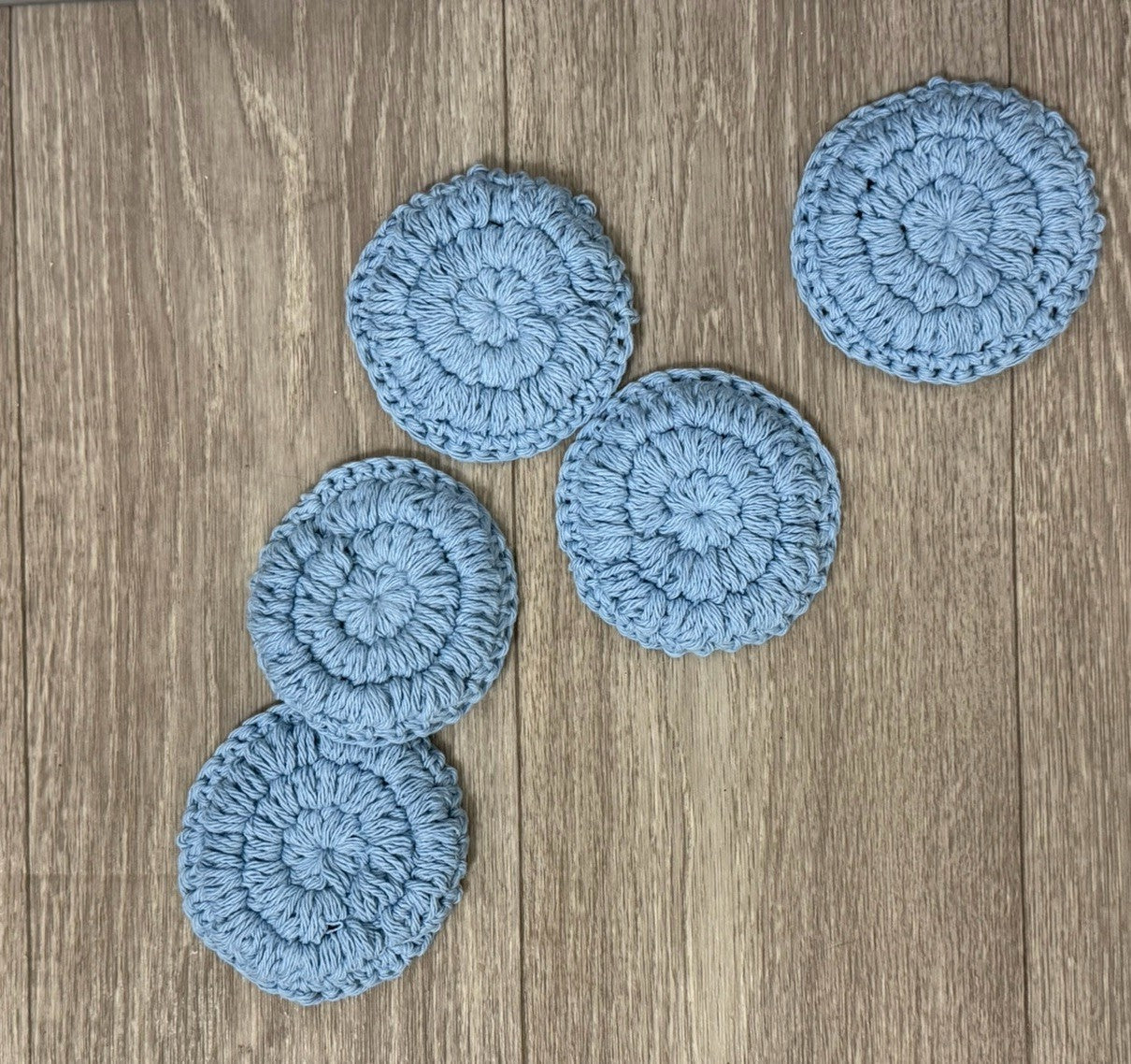 crochet handmade Puff-stitch spa facial pad rounds scrubby reusable soft 5pc set