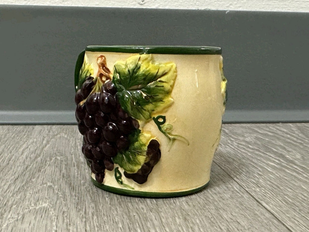 Vintage Italian Style Ceramic Grape Mug | Hand-Painted Relief, Red Grapes