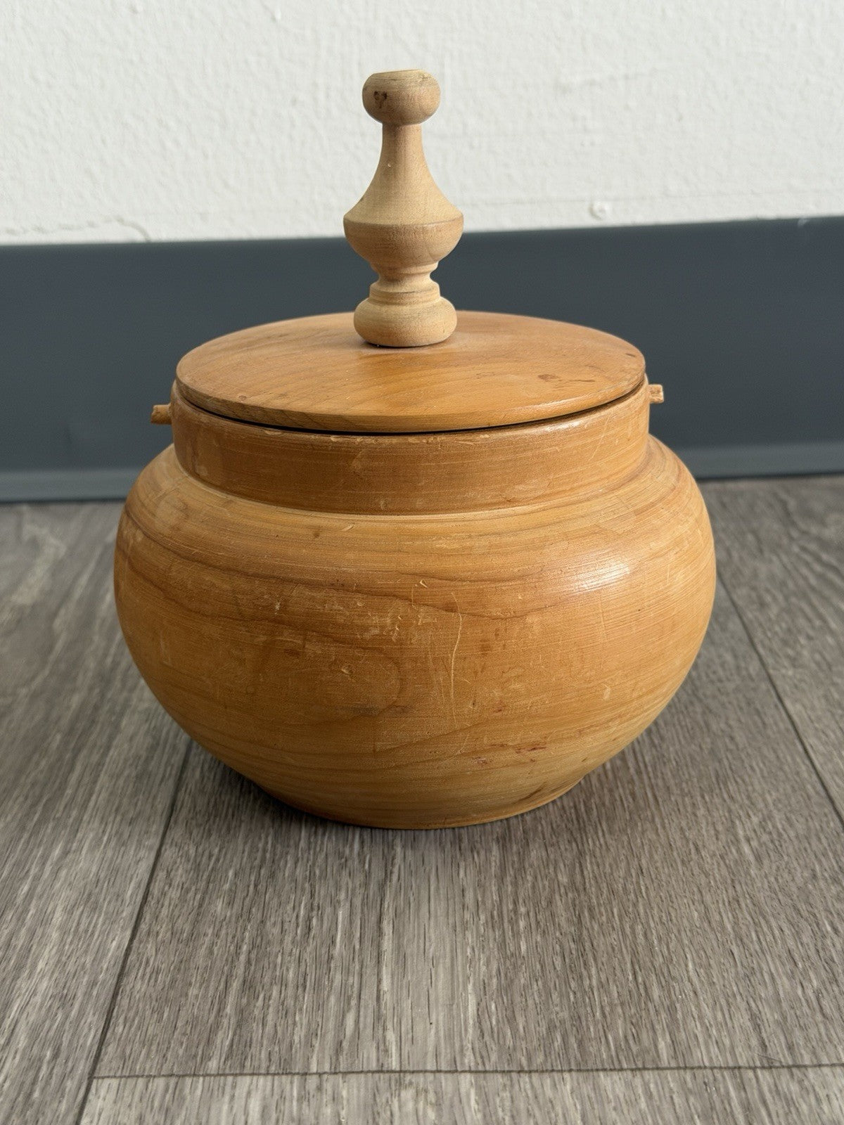 Vintage Wooden Bowl With Lid Trinket Bowl - Hand Turned Wood Jar - Small Storage