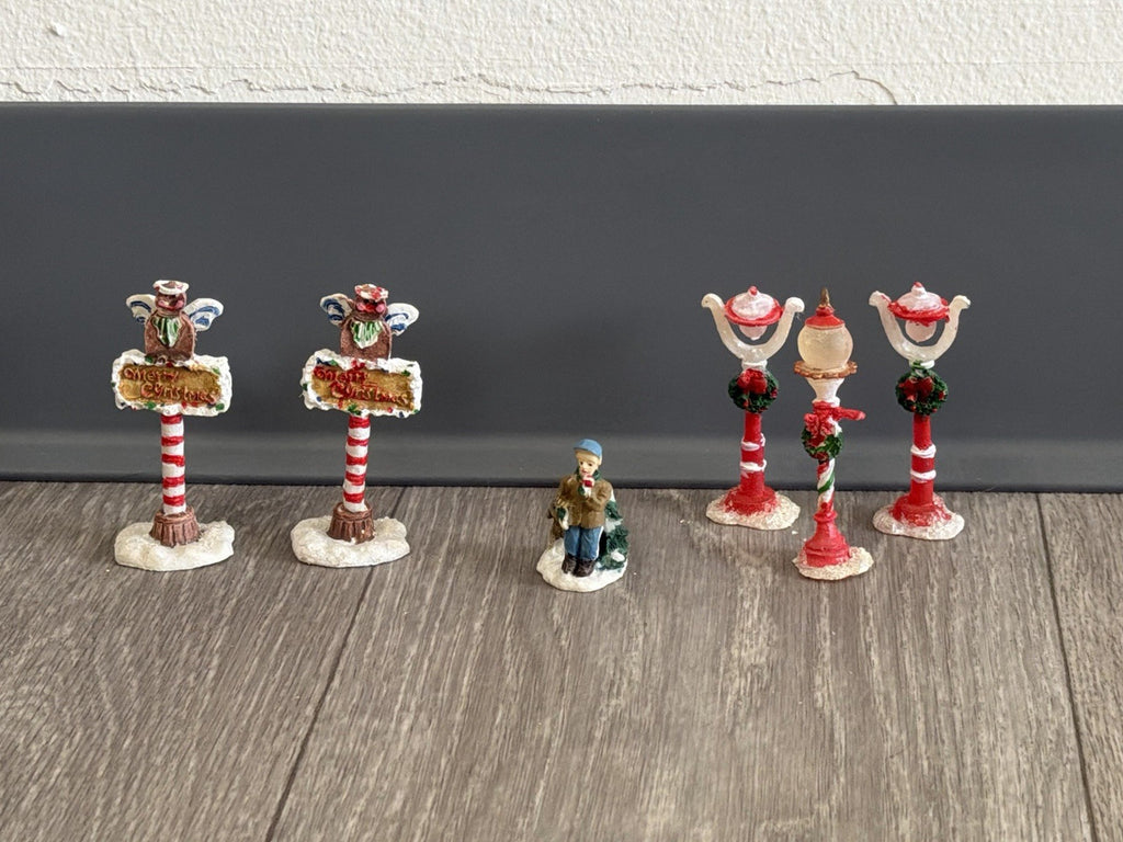Small Multicolor Resin Christmas Figurines Set, Traditional Style, Pack of 6
