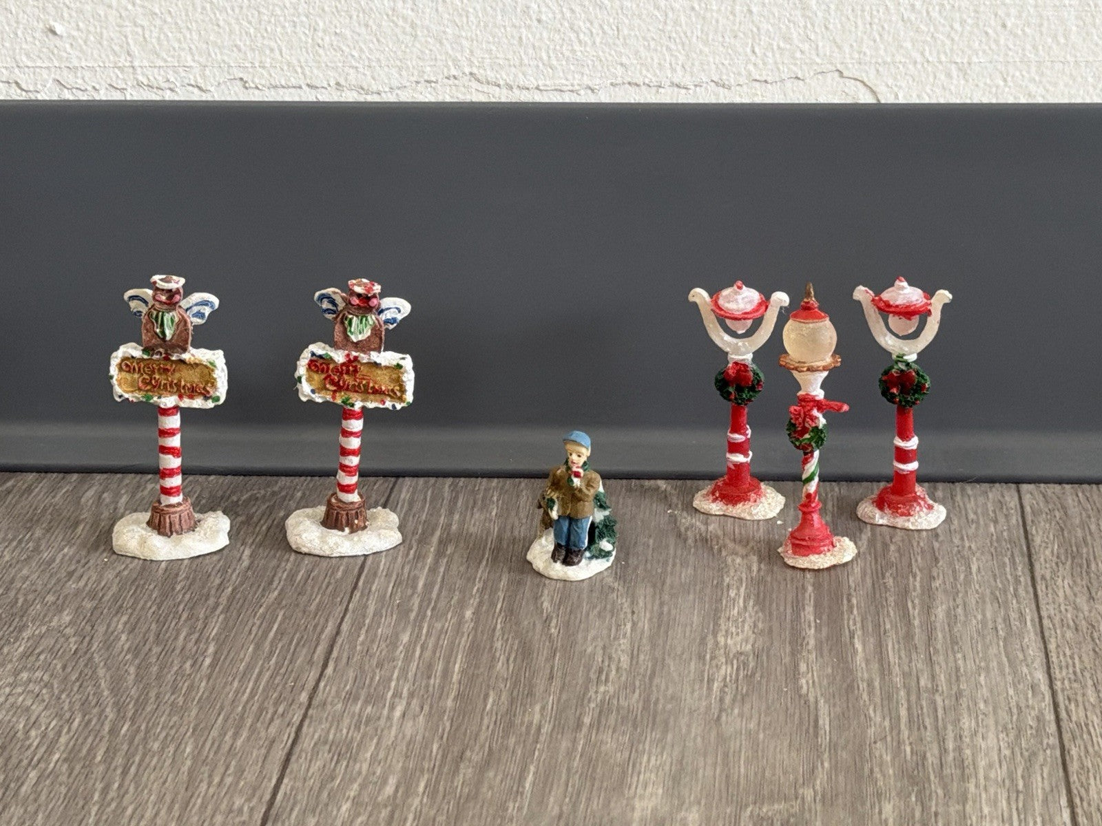 Small Multicolor Resin Christmas Figurines Set, Traditional Style, Pack of 6