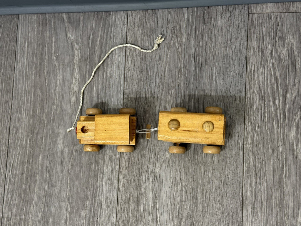 VINTAGE HAND MADE WOODEN TRAIN & CAR WITH BLOCKS STURDY Pull Toy