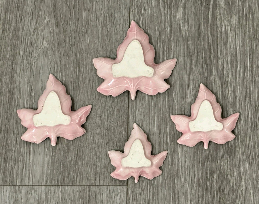 Vintage Ceramic set of 4 Nesting Maple Leaf Dishes 4 inches Pink And Gold