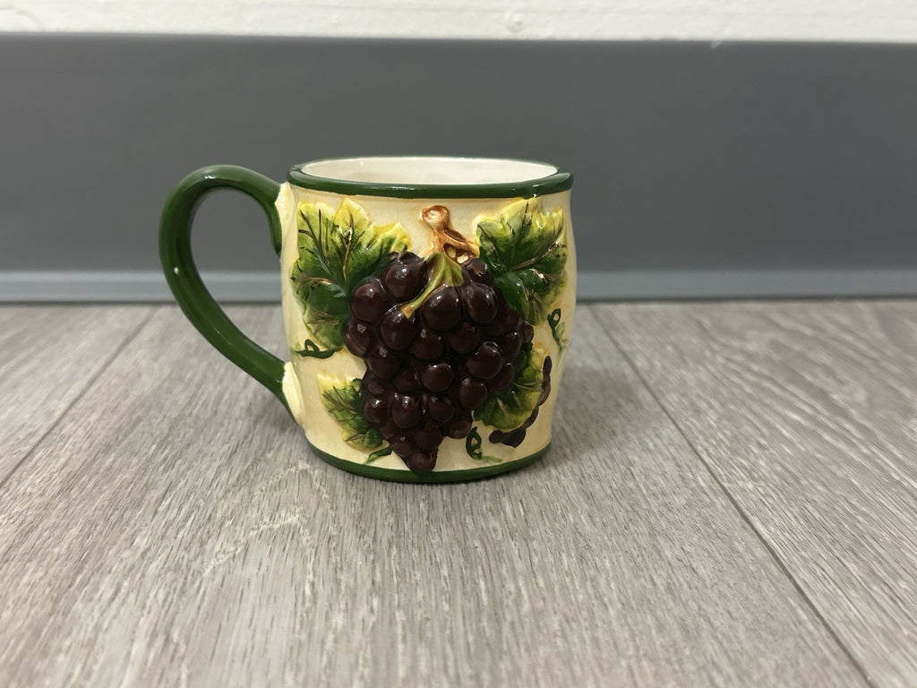 Vintage Italian Style Ceramic Grape Mug | Hand-Painted Relief, Red Grapes