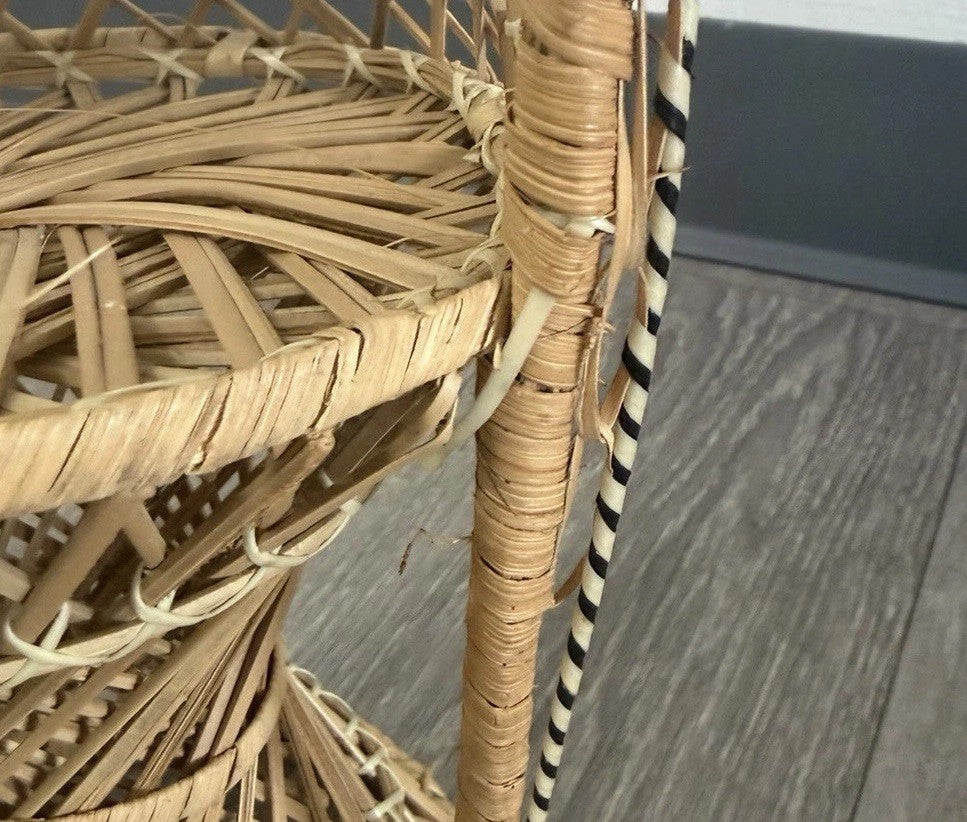 Peacock Chair Doll Chair/Plant Stand Boho Décor Wicker Rattan 16.5” Tall DAMAGED