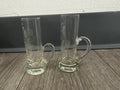 Shot Sake Liqueur Pair Glasses Japanese Etched Plant w/ Handles Vintage CHIPPED
