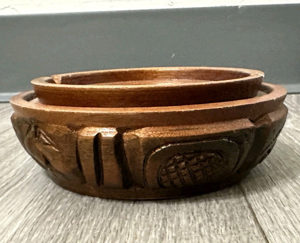Republic De Honduras Vintage Hand Carved Wood Coin Ashtray 