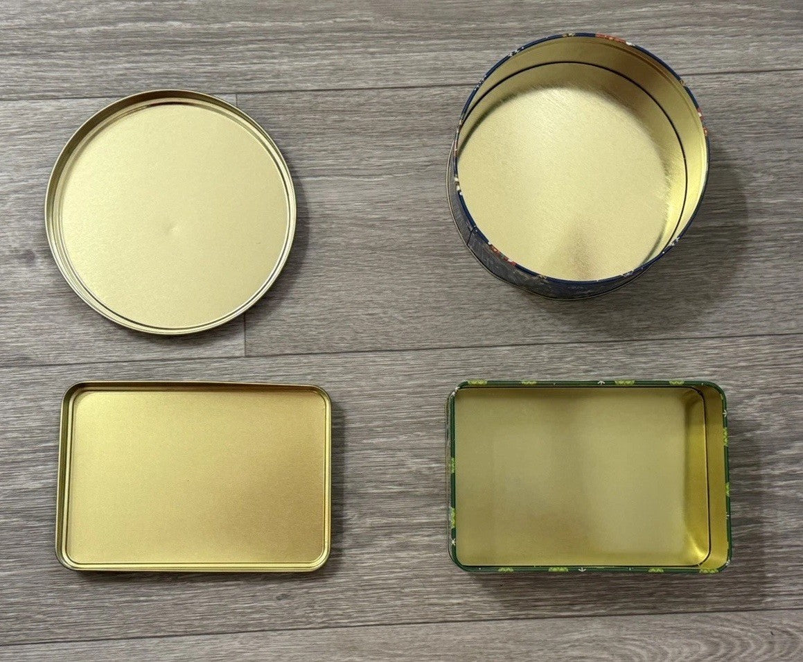 2 Christmas Tins Rnd & Rectangle 6” Diameter & 6.5”x 4.25” Used Great Condition