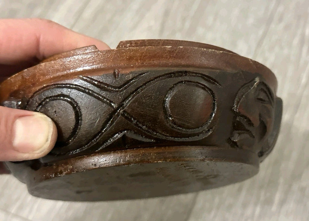Republic De Honduras Vintage Hand Carved Wood Coin Ashtray 