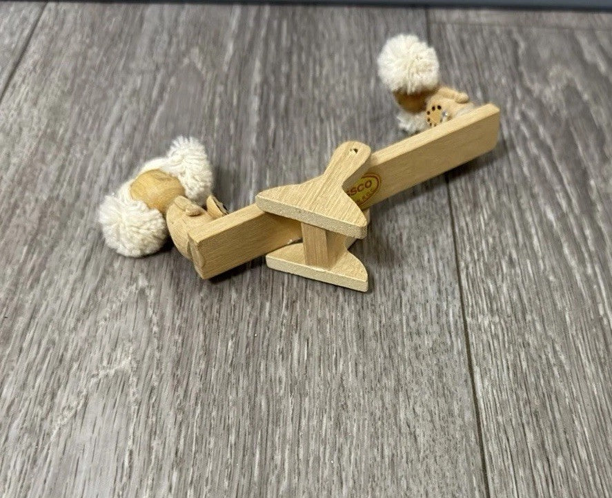 Vintage Wooden See-Saw Christmas Ornament Miniature Wooden Dolls Broken