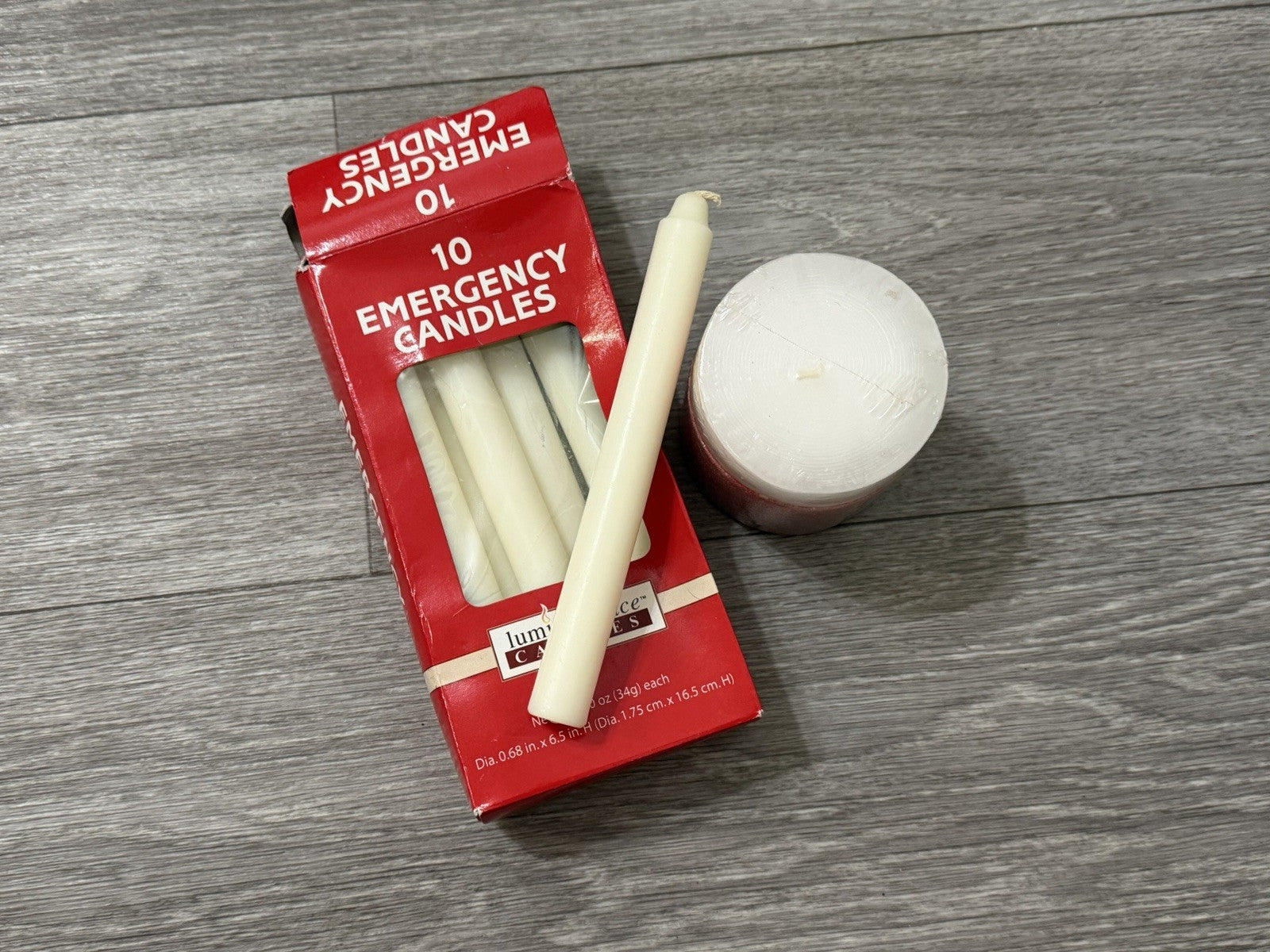 Luminessence Household Emergency Box Of Candles (incomplete) & Red/White Candle