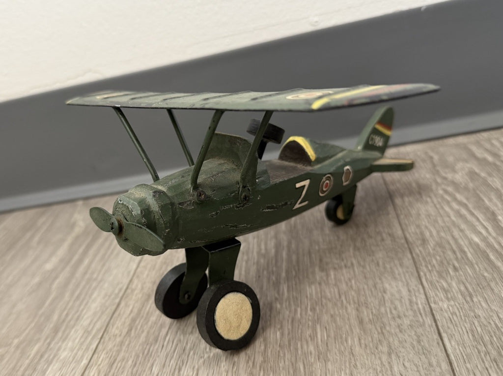 Vintage Folk Art Wood  and Metal Airplane Wooden & Painted Primitive Toy Plane