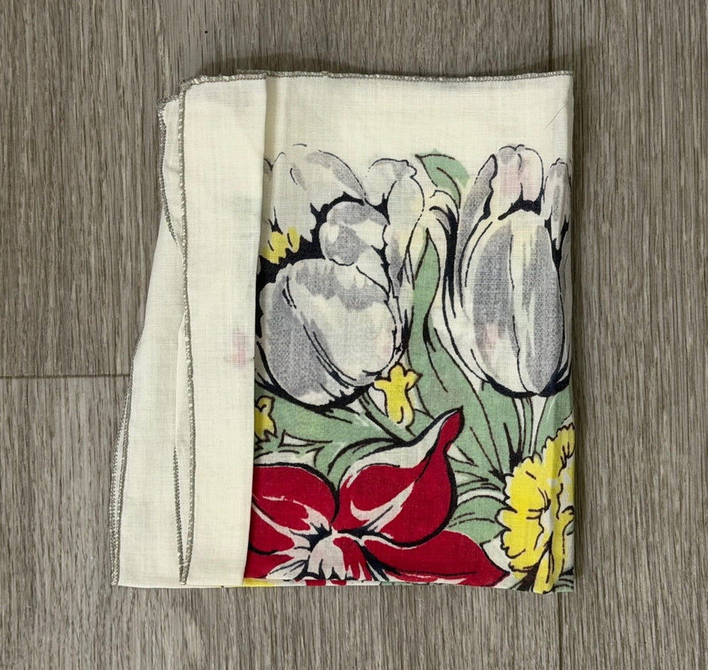Womens Vintage Boho Floral Easter Spring Flowers Hankie, Handkerchief 11.5 X 11”