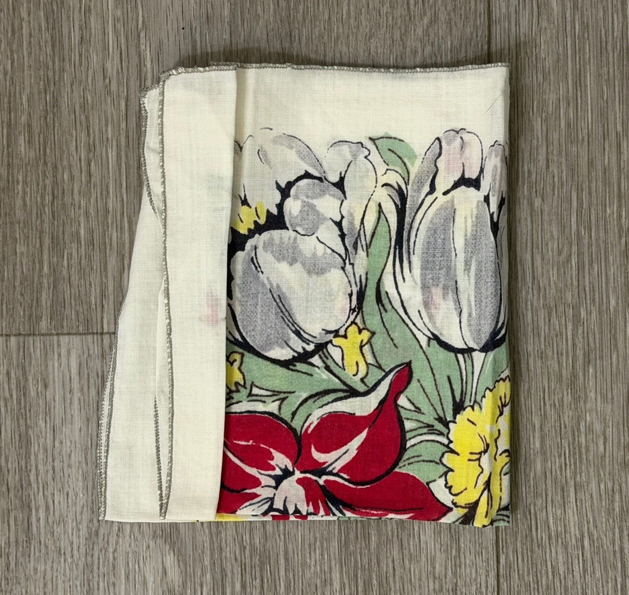 Womens Vintage Boho Floral Easter Spring Flowers Hankie, Handkerchief 11.5 X 11”