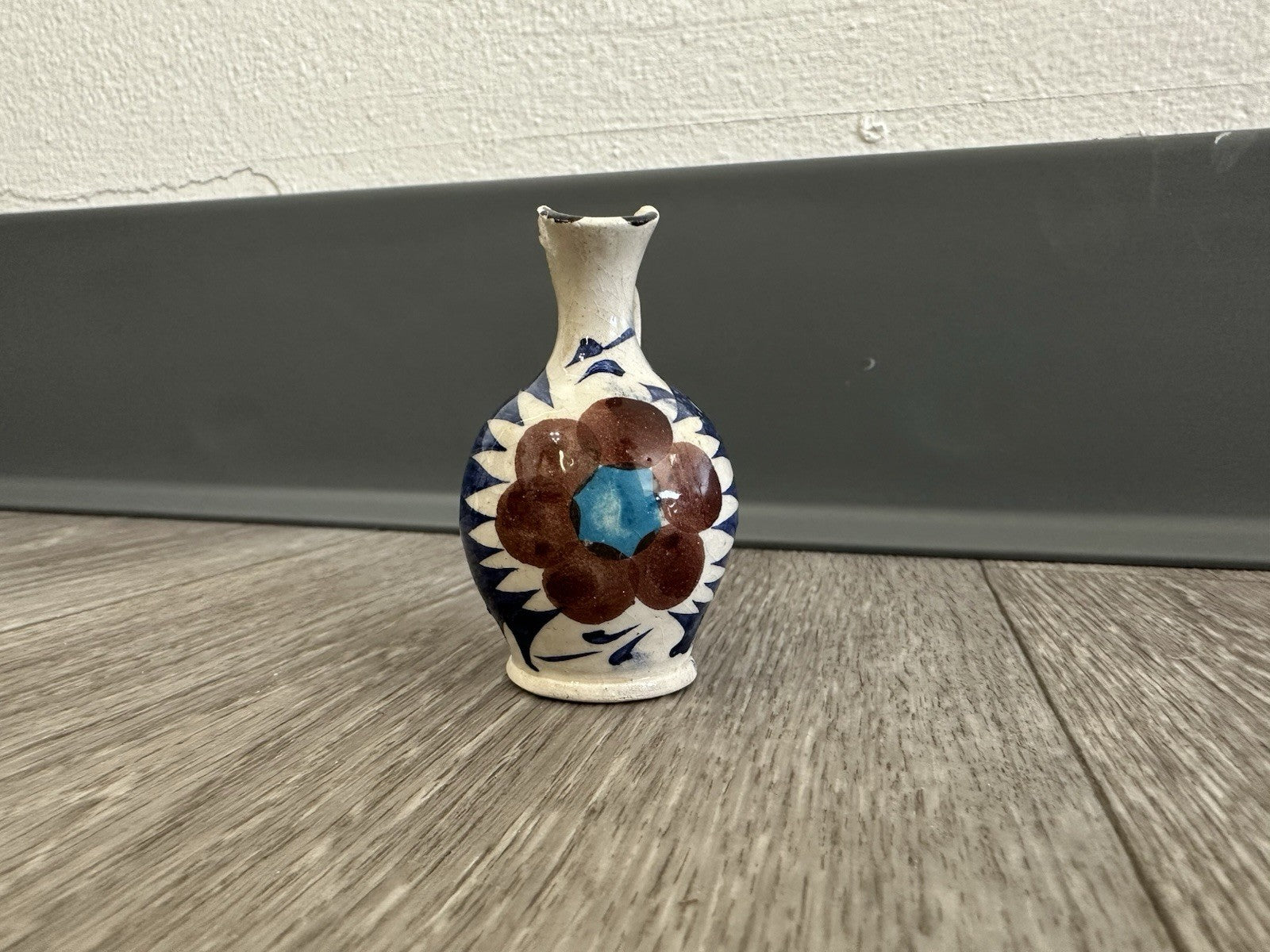 Adorable Vintage Pottery Mini Vase 2.5” Tall Hand Painted - Flower Design
