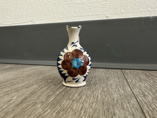 Adorable Vintage Pottery Mini Vase 2.5” Tall Hand Painted - Flower Design