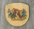 Vintage Wooden Hamburger Press Hand-Painted Folk Art Fighting Roosters Chicken 
