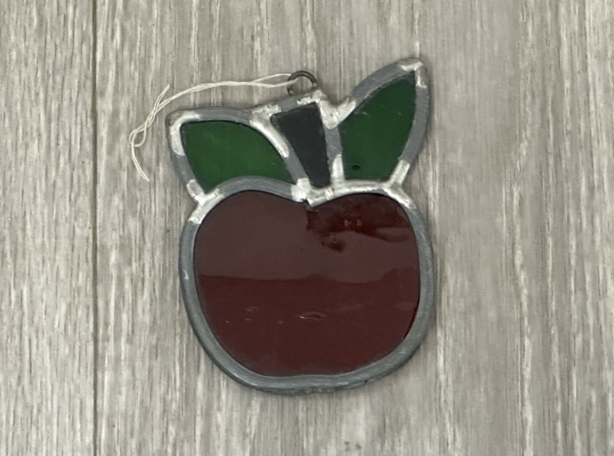 Vintage Apple Stain Glass Sun Catcher Teacher Autumn Fall Harvest